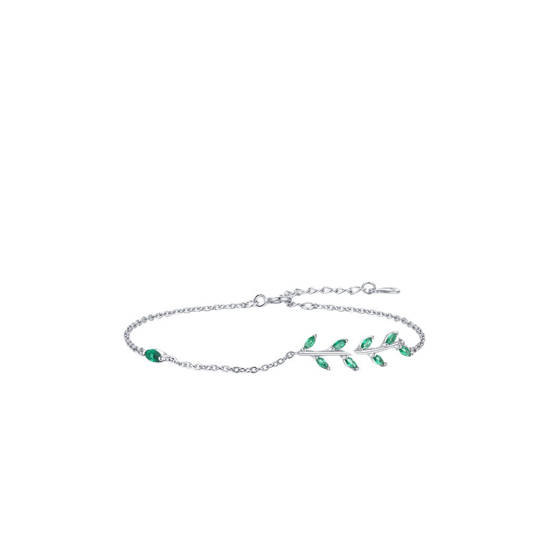 Everyday Genie Sterling Silver Green Leaf Bracelet with Zircon Gem