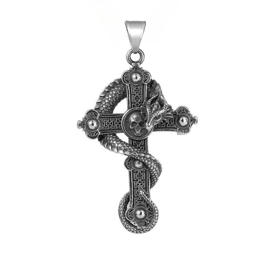 Halloween Dragon Skull Cross Titanium steel Pendant for Men