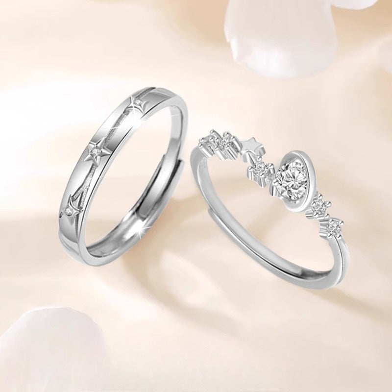 Planderful Sterling Silver Love Star Ring For Couples Adjustable Luxury Gift For Him And Her