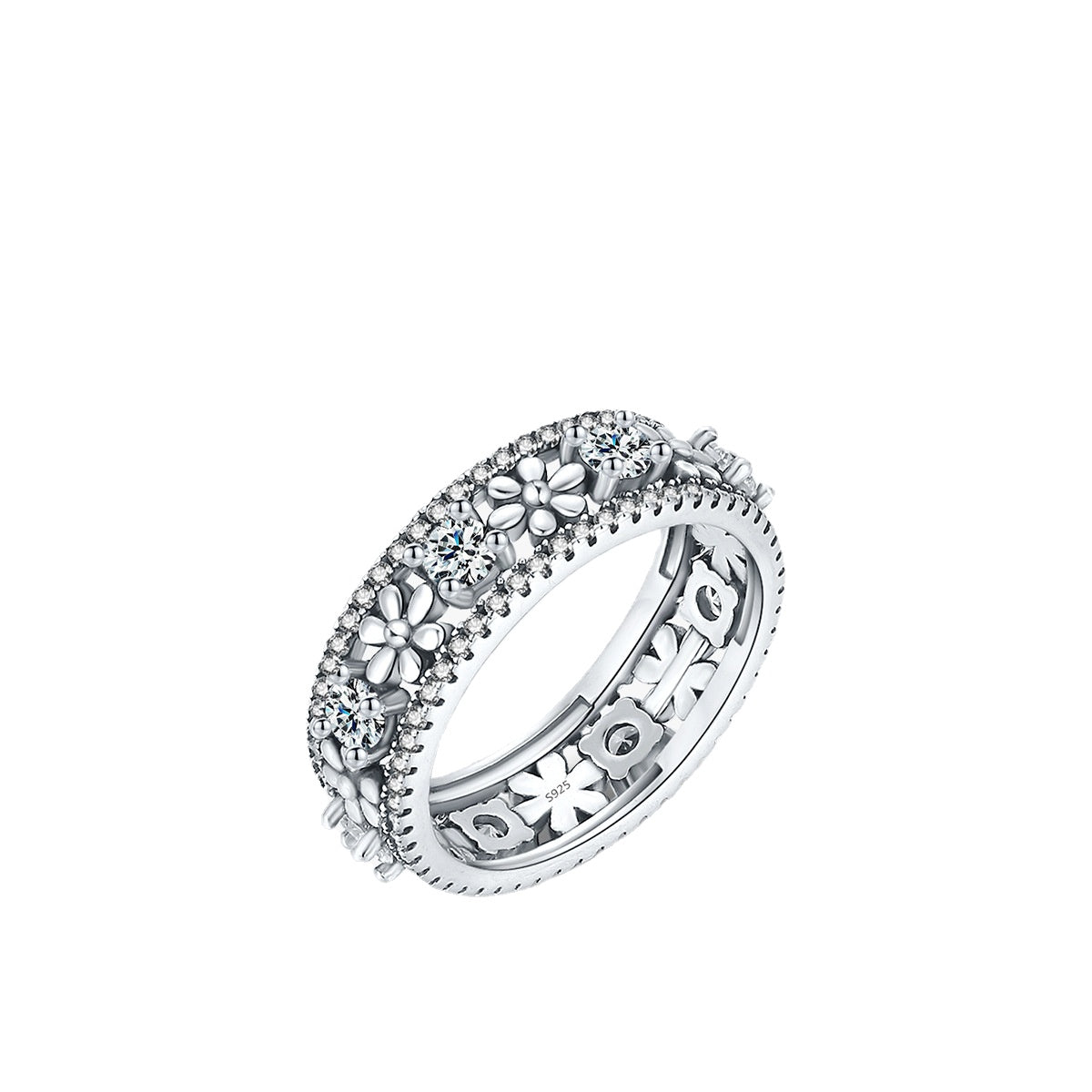 Exquisite Sterling Silver Daisy Ring with Zircon Inlay for Women