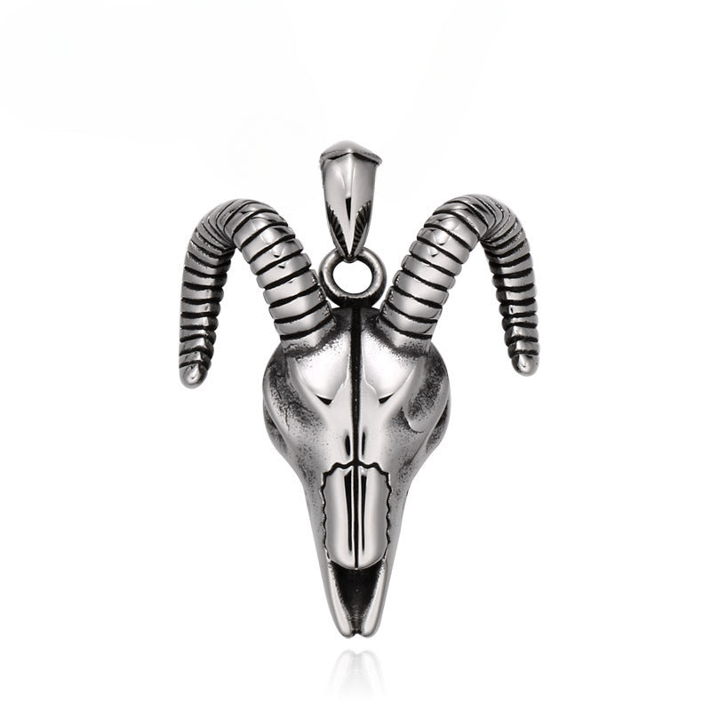 Punk-Inspired Titanium Steel Sheep Skull Pendant for Men - Retro Antelope Design