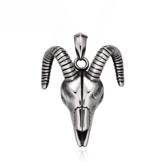 Punk-Inspired Titanium Steel Sheep Skull Pendant for Men - Retro Antelope Design