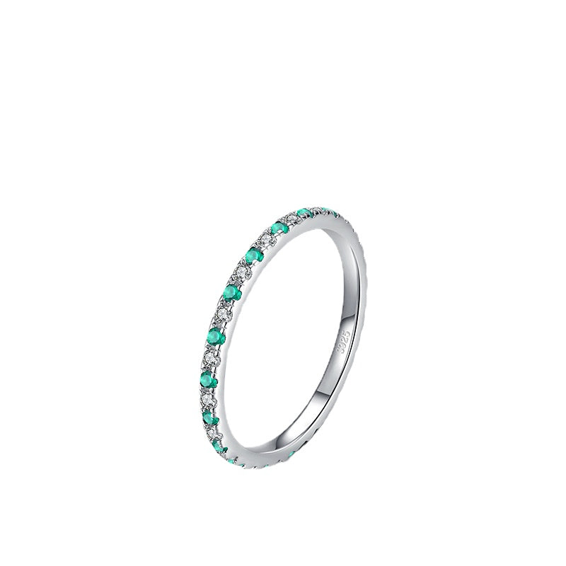Simple Sterling Silver Micro-Inlay Ring with Zircon Gemstones