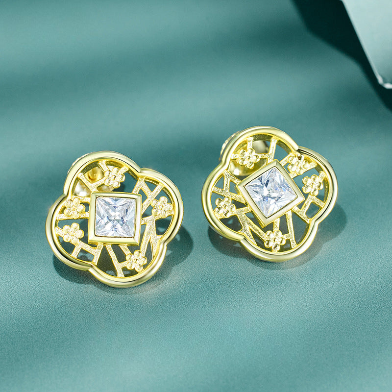 Princess Cut Zircon Plum Sterling Silver Stud Earrings