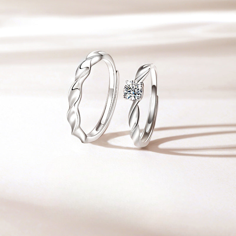 Planderful Shining Galaxy Couple Ring – Elegant Light Silver Design for Romantic Gifting