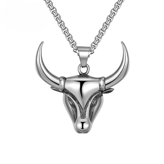 Stainless Steel Necklace – Statement Bull Head Pendant