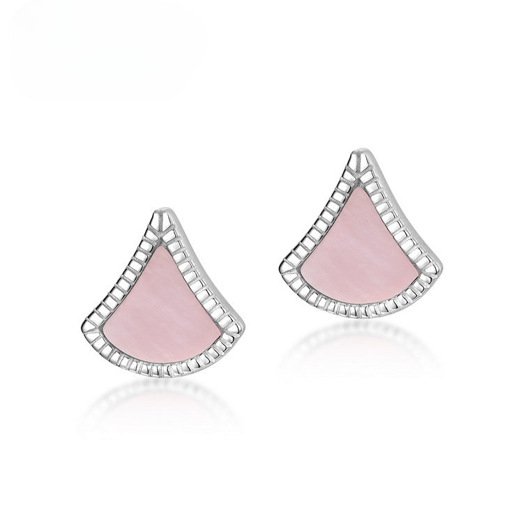 Pink Mother of Pearl Geometry Triangle Sterling Silver Stud Earrings