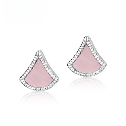Pink Mother of Pearl Geometry Triangle Sterling Silver Stud Earrings