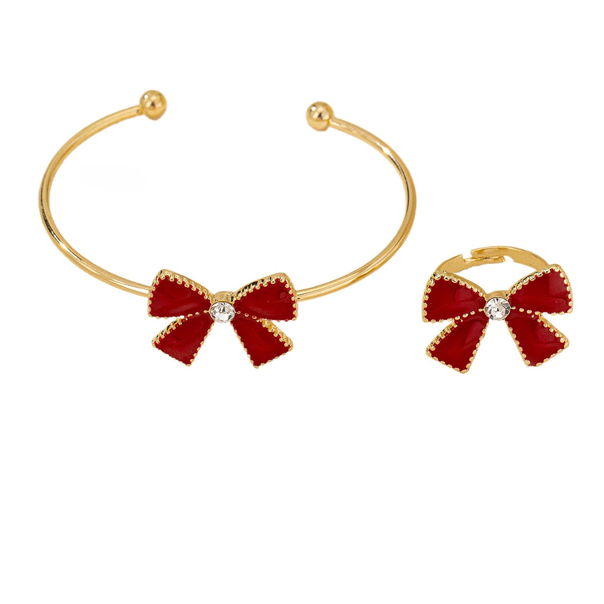 Elegant Rhinestone Red Bow Jewelry Set for Valentine's Day
