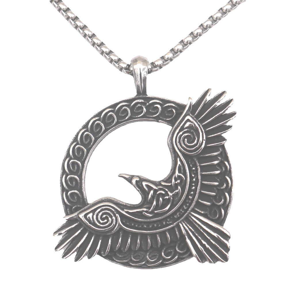 Viking Crow Titanium Steel Necklace - European American Animal Talisman Pendant