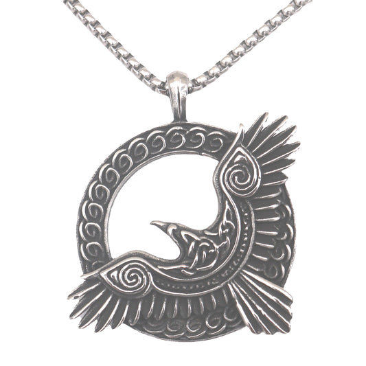 Viking Crow Titanium Steel Necklace - European American Animal Talisman Pendant