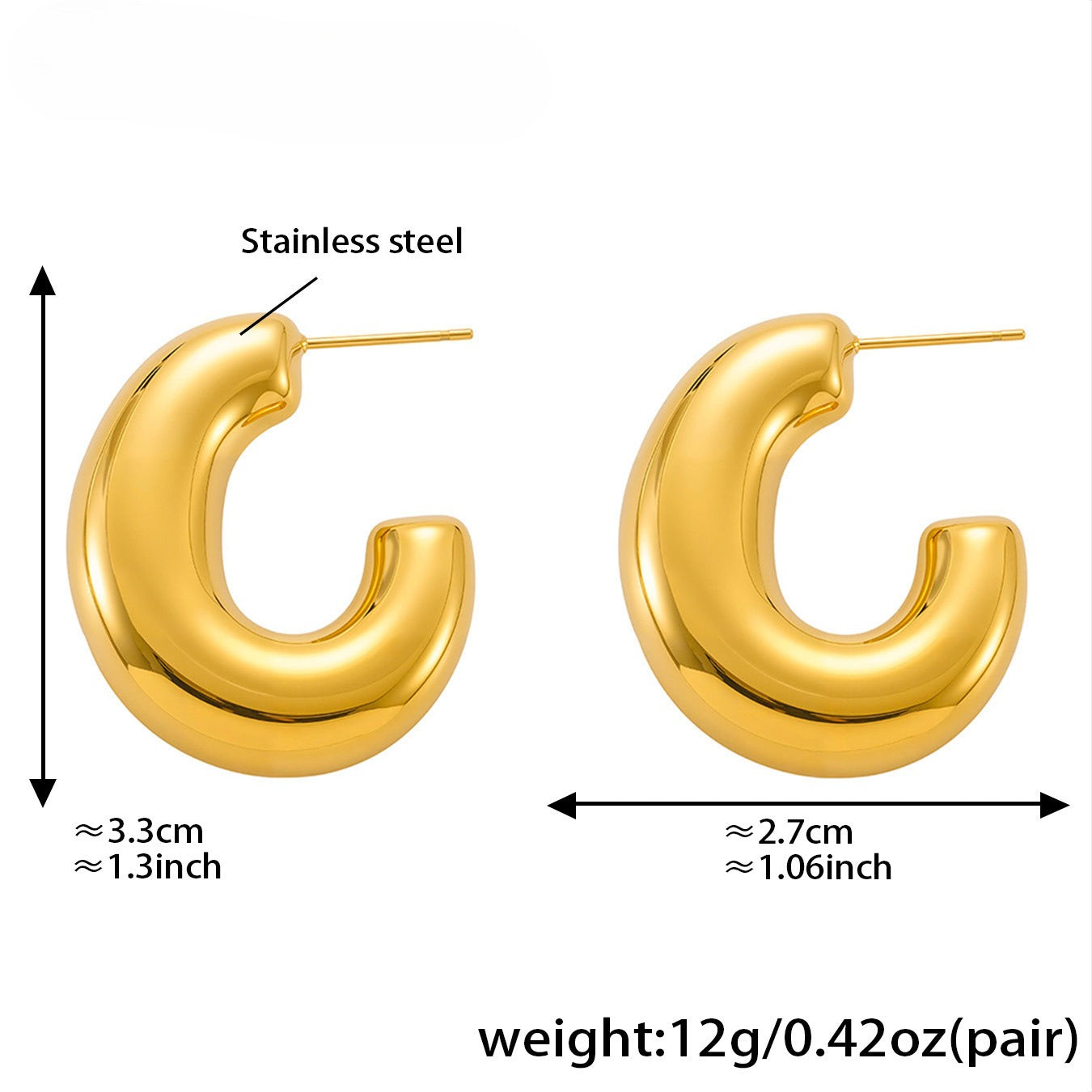 Planderful Hollow C Earrings 18K Gold Plated for Women