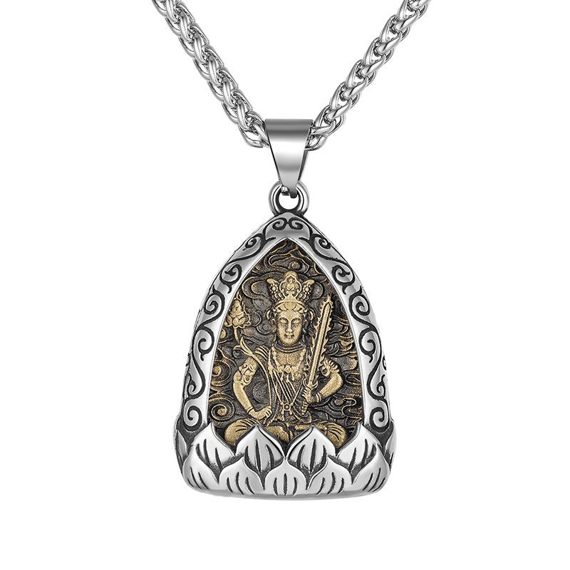 Steel Necklace – Vintage Buddha Pendant for Boyfriend