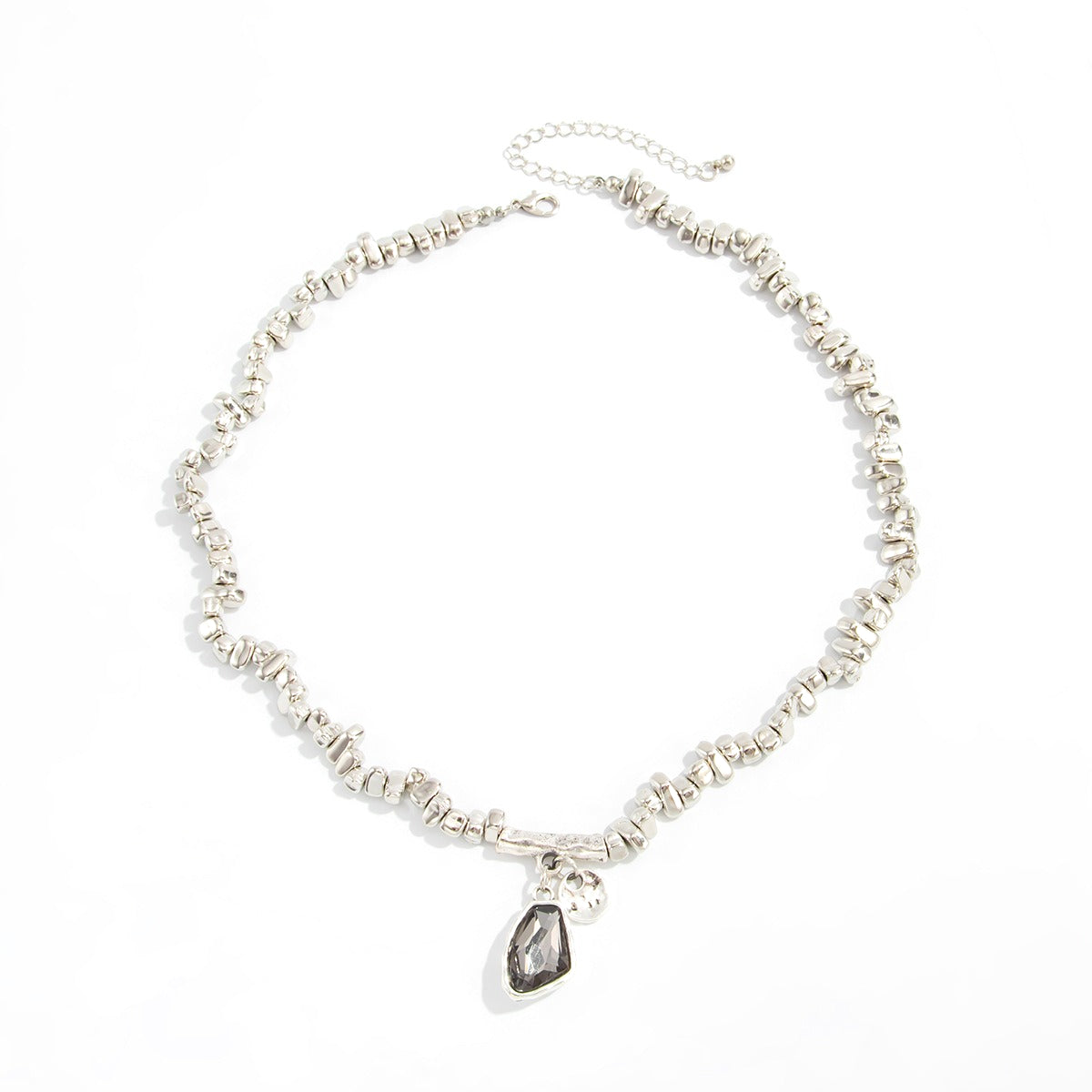 Love-Shaped Broken Silver Geometric Beaded Necklace Geometric Acrylic Pendant