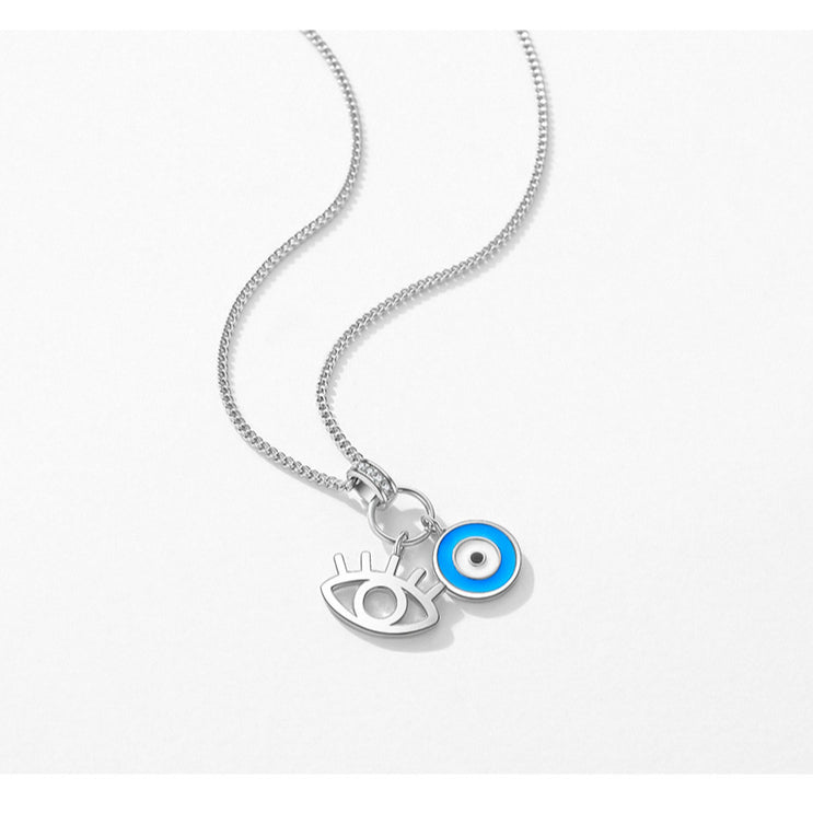 Planderful Everyday Genie S925 Silver Blue Eyes Collarbone Chain Women’s Fashion Trend Street Style Bright Zircon Enamel Necklace