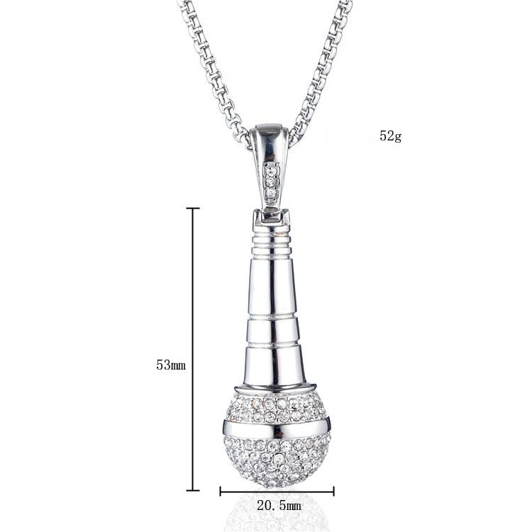 Titanium Steel Microphone Pendant Necklace With Zircon Inlay Planderful Hip Hop Streetwear For Men And Unisex Fans
