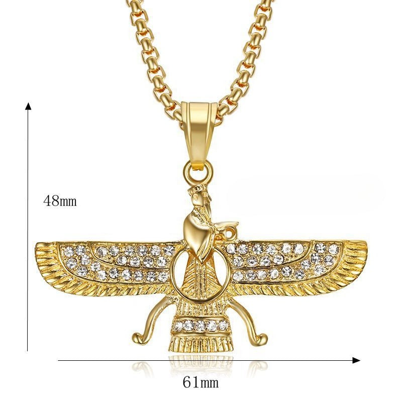 Planderful Everyday Genie Titanium Steel Gold Plated Zircon Persian Zoroastrian Hip Hop Pendant Necklace Hip Hop Fans