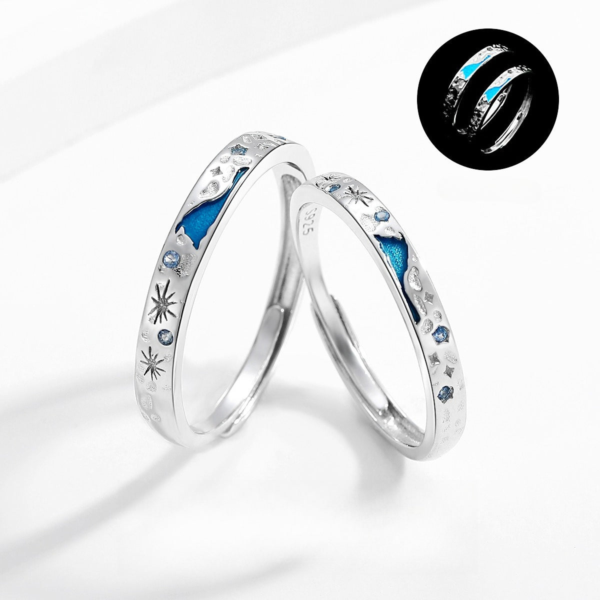 Planderful Jewelry Glow In The Dark Sterling Silver Galaxy Ring For Couples Gift For Him Or Her