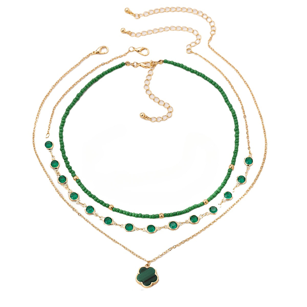 Planderful Vienna Verve Clover Stacked Necklace Set – Versatile Bohemian Style