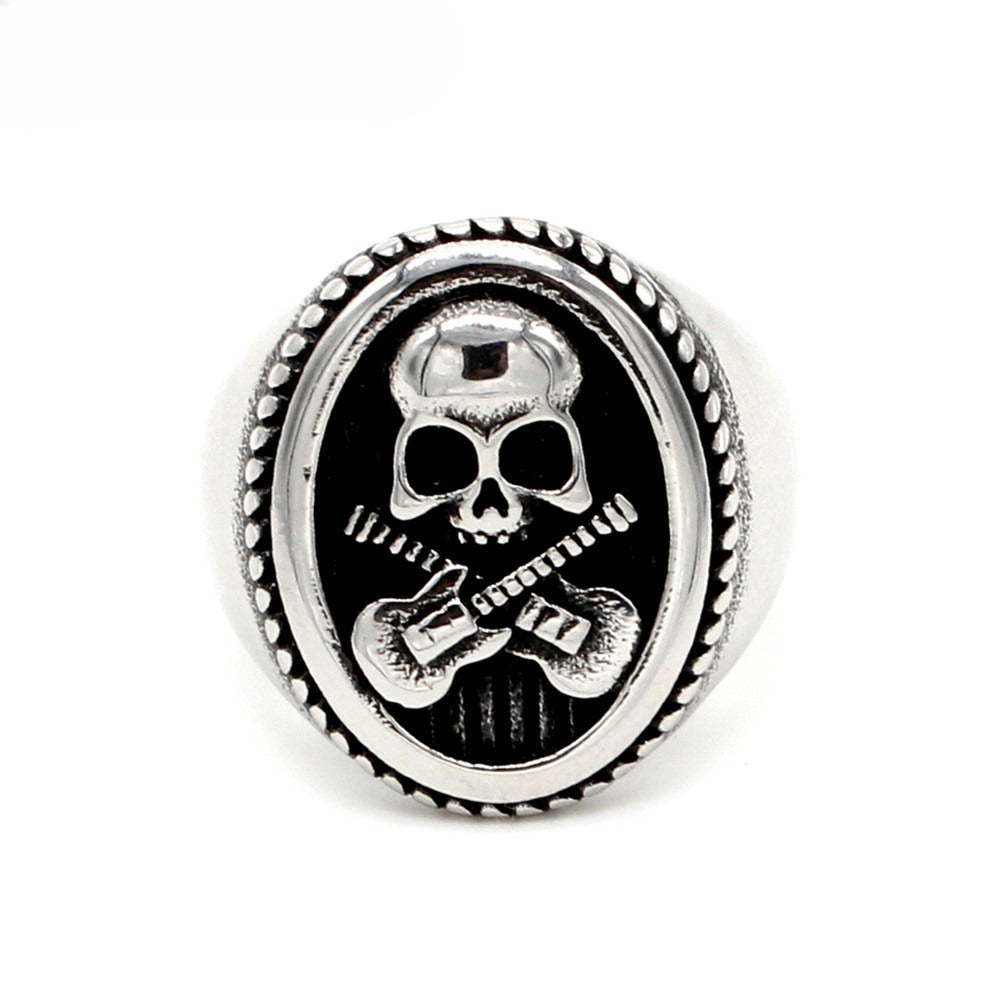 Skull Guitar Titanium Steel Ring