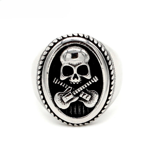 Skull Guitar Titanium Steel Ring