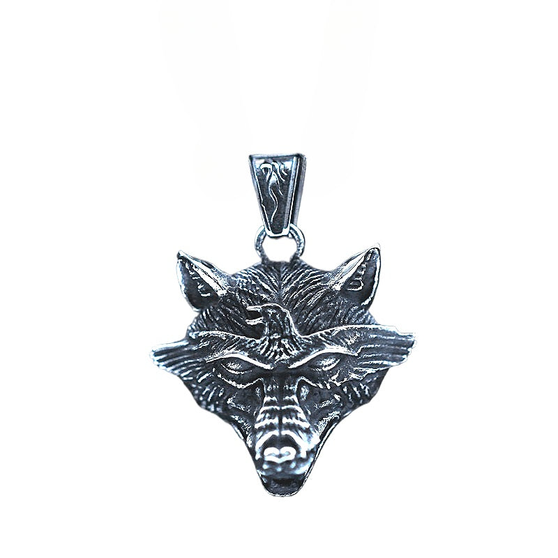 Retro Stainless Steel Wolf Head and Eagle Pendant Necklace for Men - European and American Design
