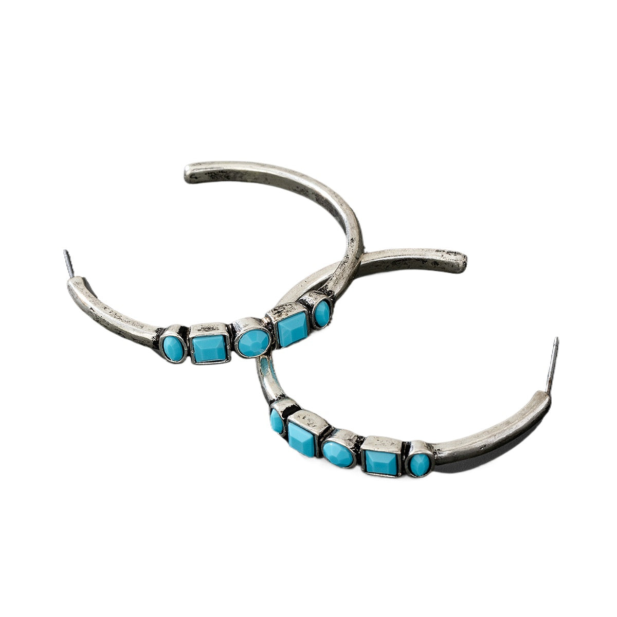 Planderful Vienna Verve Earrings – Stylish Metal C-Shaped Design with Turquoise Accents