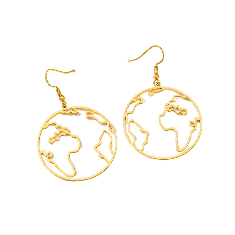 Planderful Vienna Verve Earrings – Fashionable Gold Hollow World Map Design