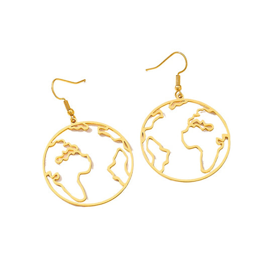 Planderful Vienna Verve Earrings – Fashionable Gold Hollow World Map Design