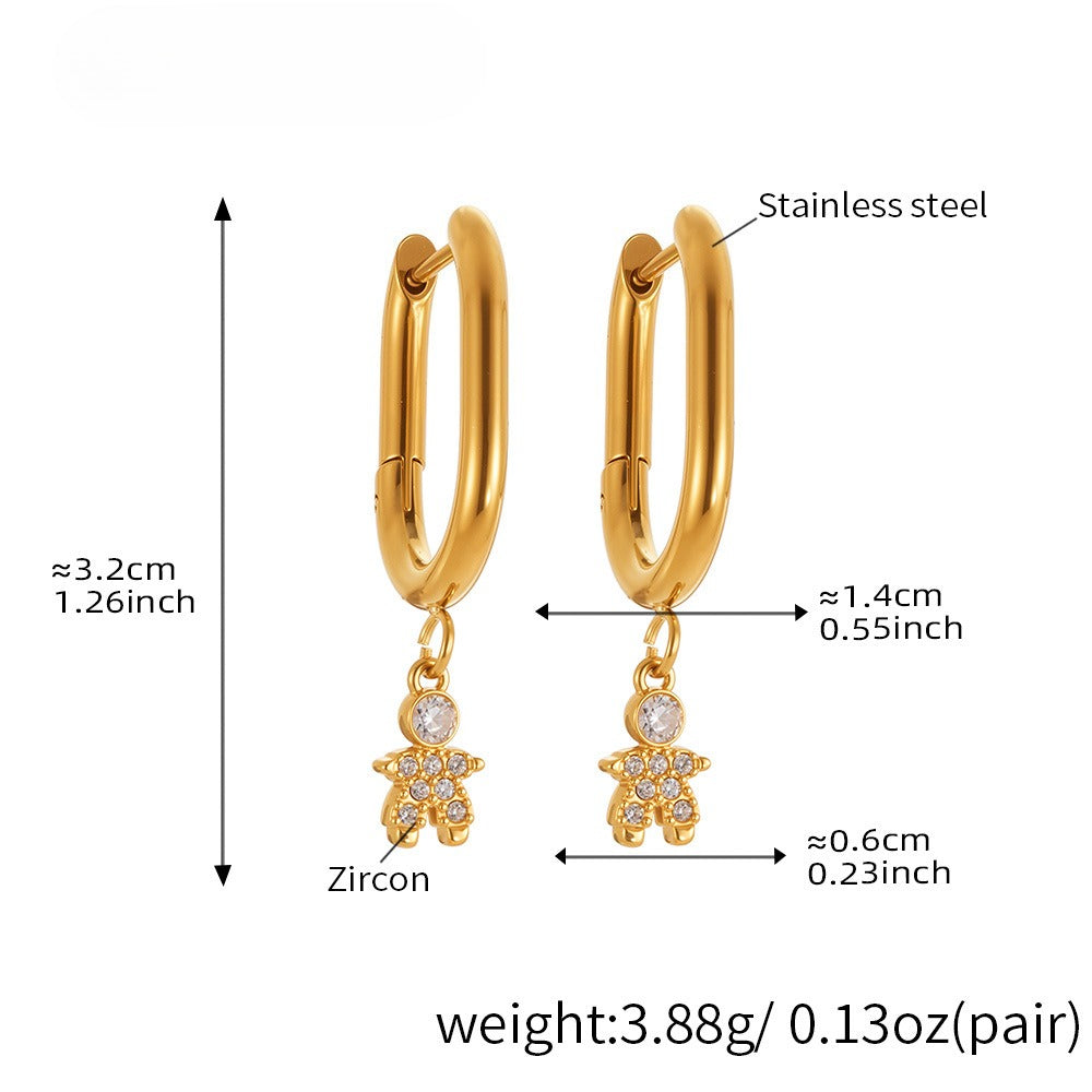 Planderful Little Prince Zircon Earrings Stainless Steel Women