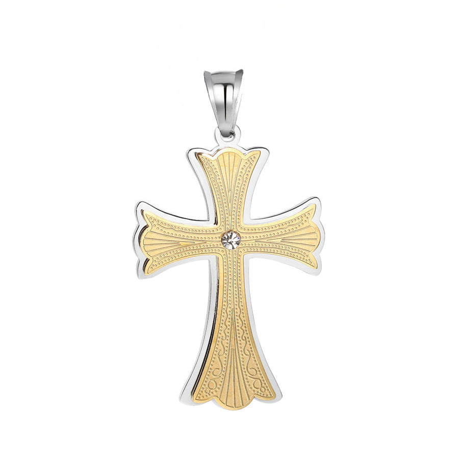 Saint Byzantine Cross Zircon Titanium Steel Pendant for Men