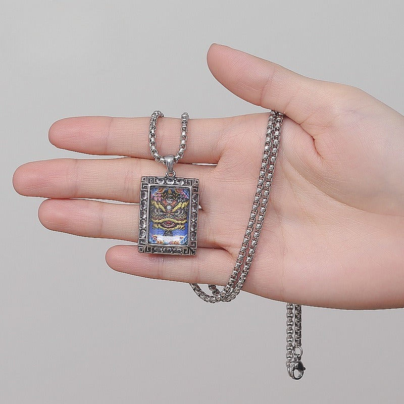 Zircon Necklace - Elegant Lion Dance Pendant In Titanium Steel For Everyday Wear And Culture Inspired