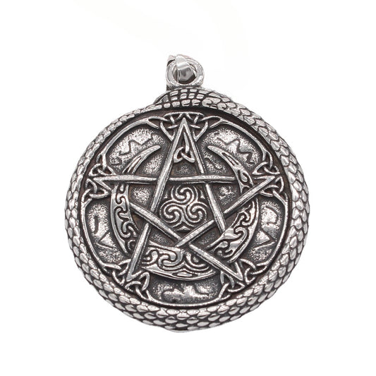 Pentagram Snake Edge Round Titanium Steel Pendant for Men