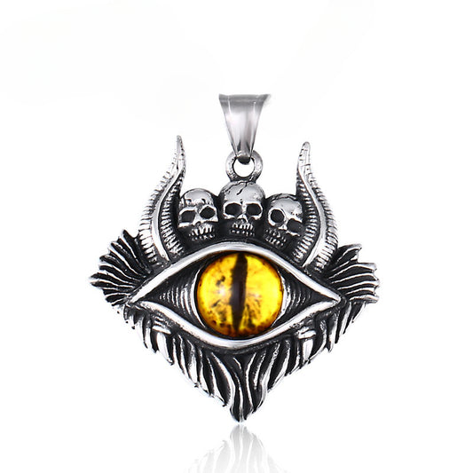 Punk-Inspired Devil's Eye Skull Titanium Steel Pendant for Men