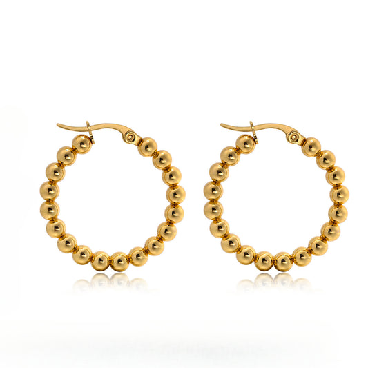 Stainless Steel C Shaped Steel Ball Earrings Gold Women's Fashion