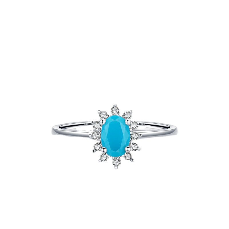Stunning S925 Sterling Silver Ring with Turquoise Zircon Inlay, Unique Design for Fashion-forward Women, Ideal for International Jewelry Trends