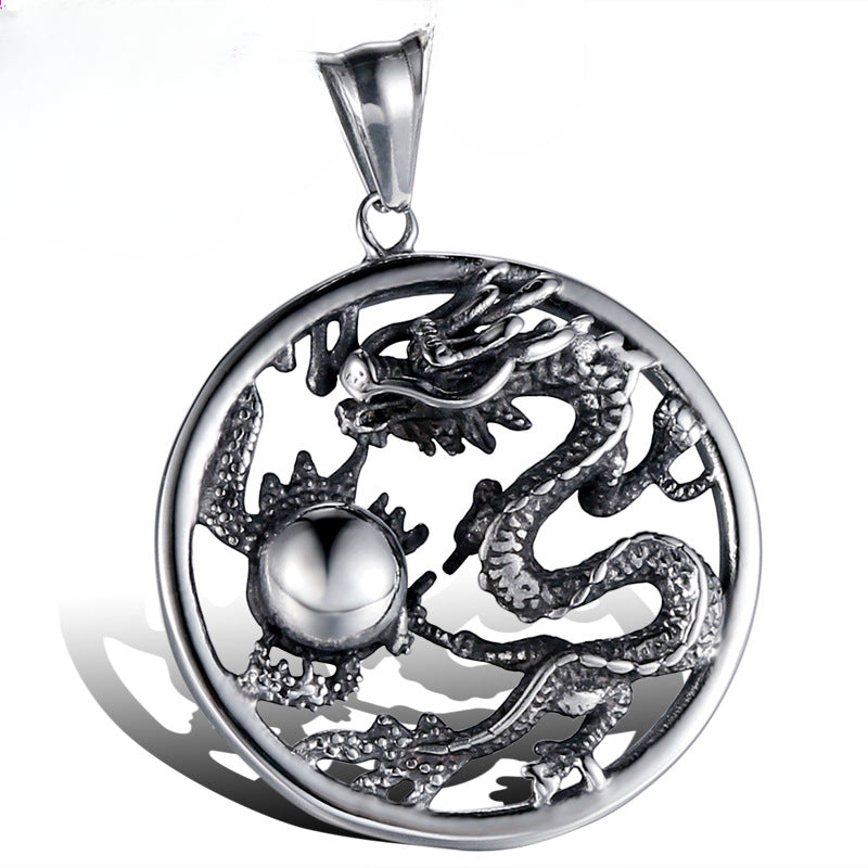 Edgy Titanium Steel Dragon Ball Pendant for Men - Personalized Punk Animal Jewelry