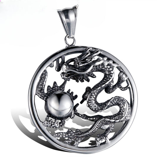 Edgy Titanium Steel Dragon Ball Pendant for Men - Personalized Punk Animal Jewelry