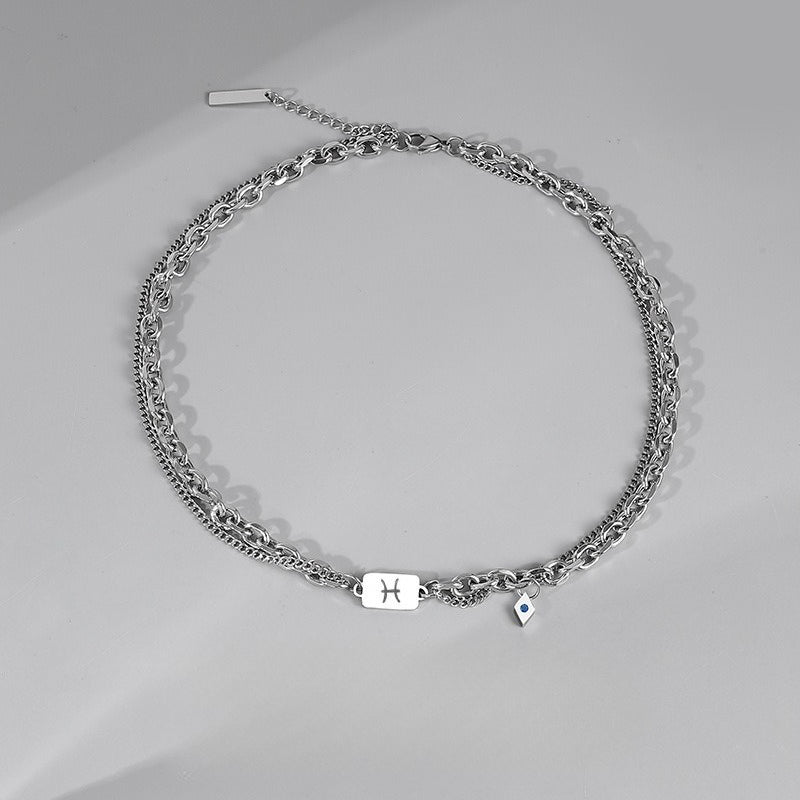 Planderful Jewelry Twelve Constellations Necklace For Men Stainless Steel Chain Luxury Design