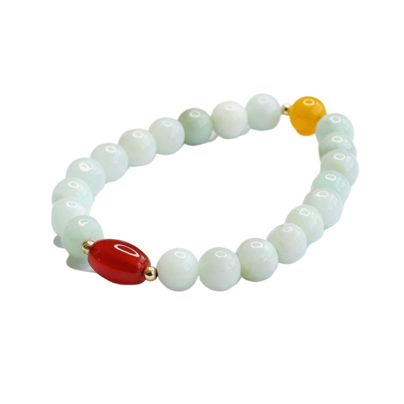 Jadeite Barrel Bead & Agate Beaded Bracelet