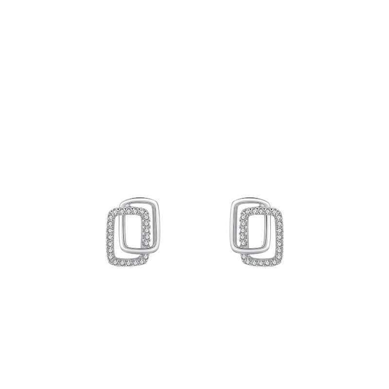 Trendy Three-Dimensional Sterling Silver Earrings with Zircon Gem