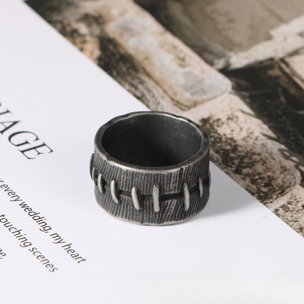 Mens Retro Stainless Steel Ring Spliced Design Vintage