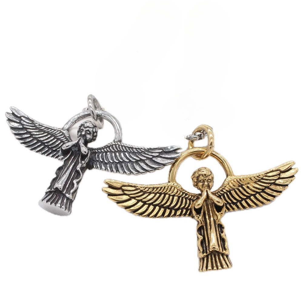Planderful Everyday Genie – European and American Retro Angel Cupid Men’s Titanium Steel Pendant Necklace