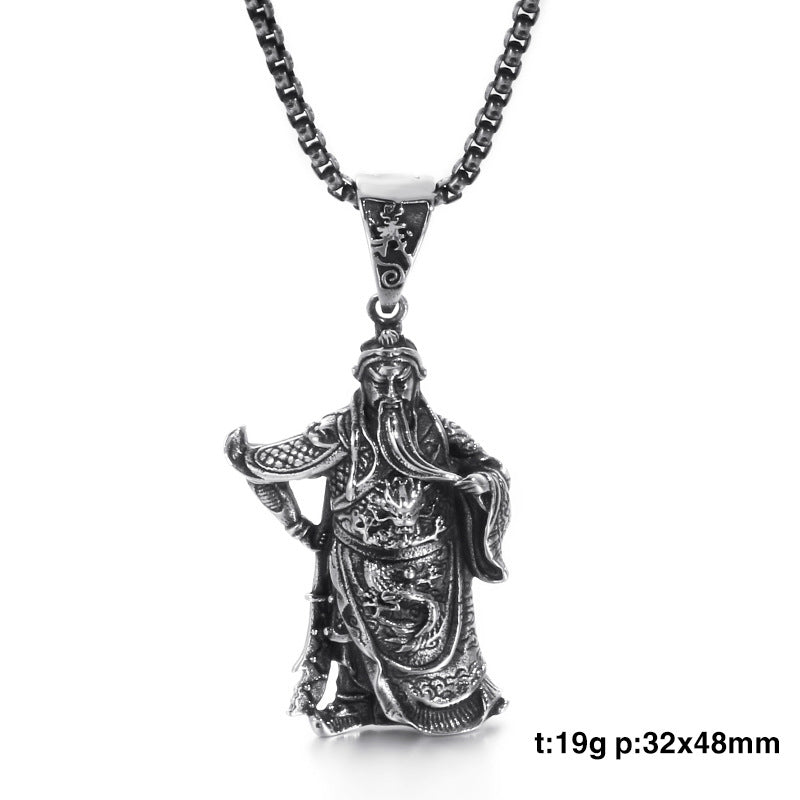 Ethnic Style Stainless Steel Guan Gong Pendant with Dragon Design