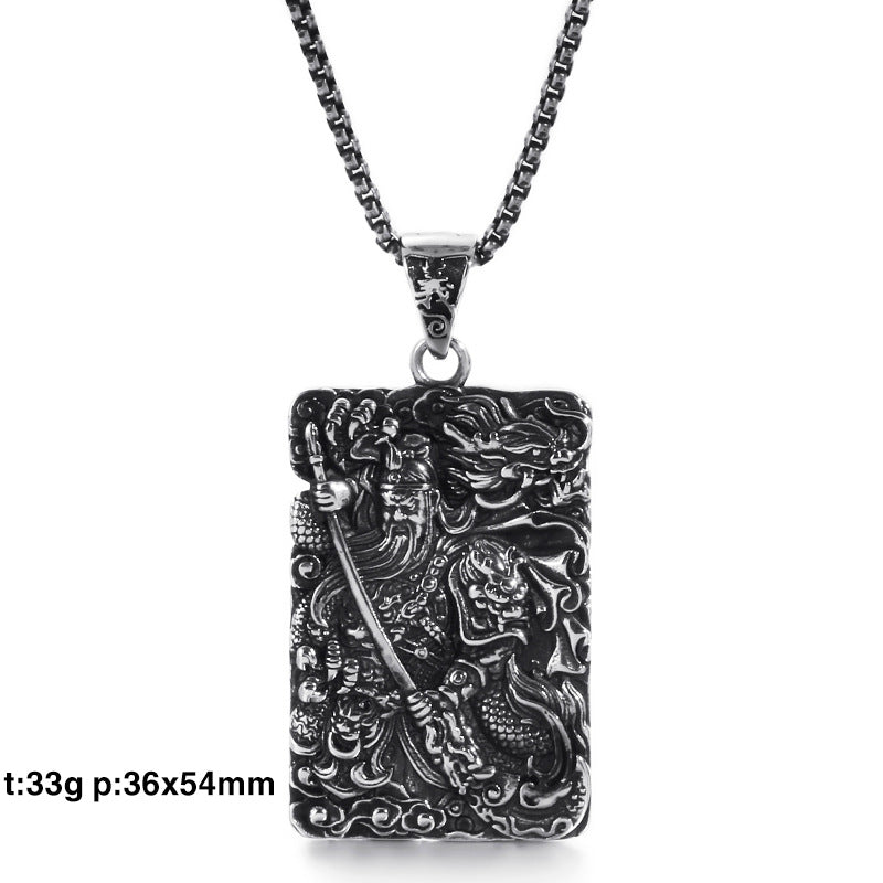 Ethnic Style Stainless Steel Guan Gong Pendant with Dragon Design