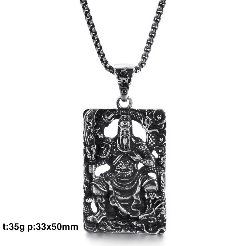 Ethnic Style Stainless Steel Guan Gong Pendant with Dragon Design