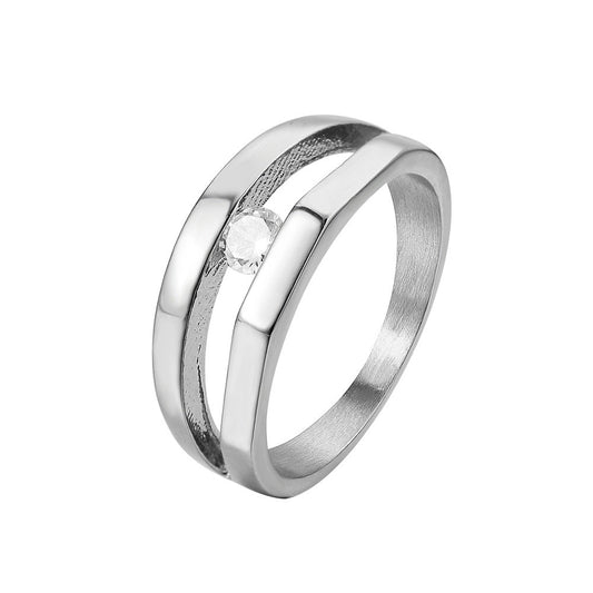 Elegant Hollow Zircon Titanium Steel Ring for Men and Women