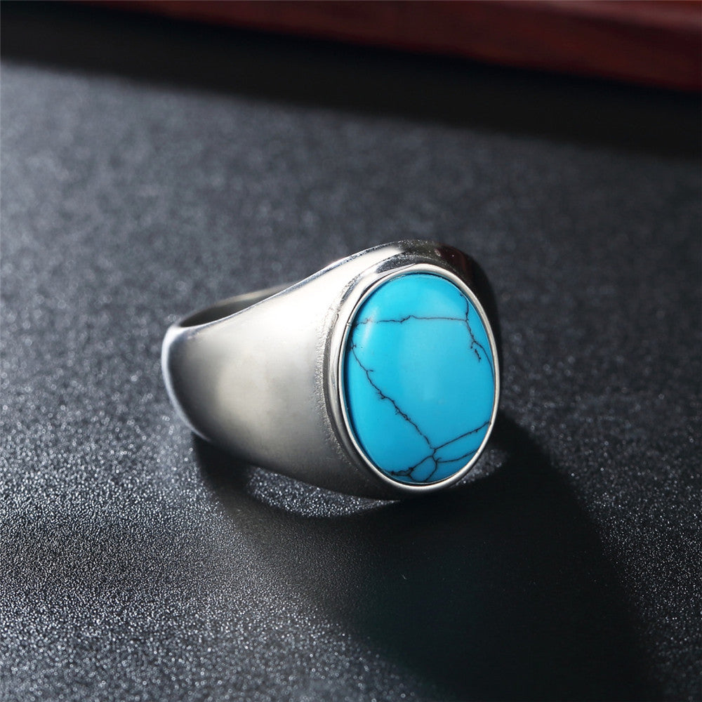 Planderful Turquoise Titanium Steel Ring Unisex Statement Jewelry For Fashionable Everyday Genie Fans