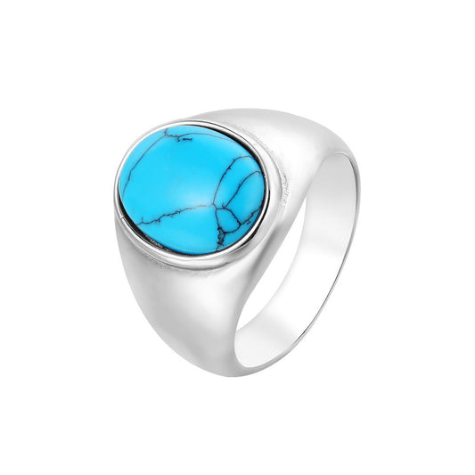 Planderful Turquoise Titanium Steel Ring Unisex Statement Jewelry For Fashionable Everyday Genie Fans