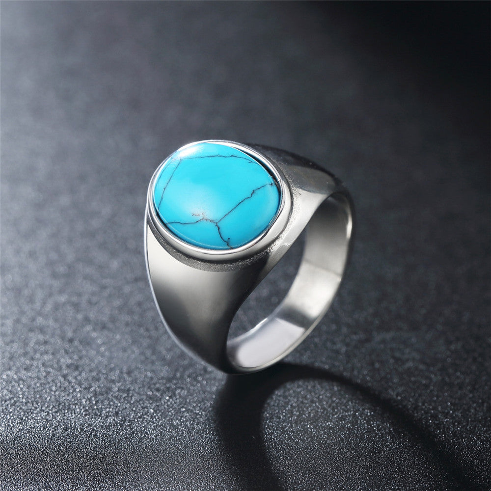 Planderful Turquoise Titanium Steel Ring Unisex Statement Jewelry For Fashionable Everyday Genie Fans